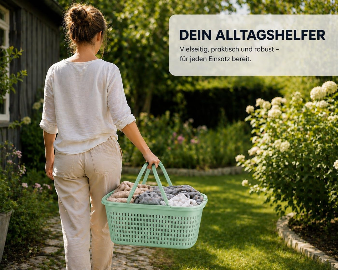 HRB Wäschekorb 35L mit Henkel – Stabiler Kunststoff Wäschekorb Anthrazit – Leicht & Robust, Luftdurc