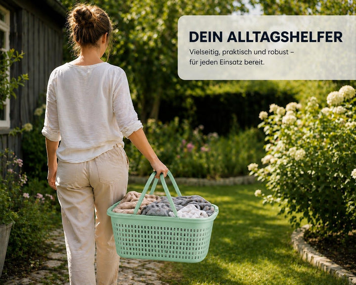 HRB Wäschekorb 35L mit Henkel – Stabiler Kunststoff Wäschekorb Anthrazit – Leicht & Robust, Luftdurc