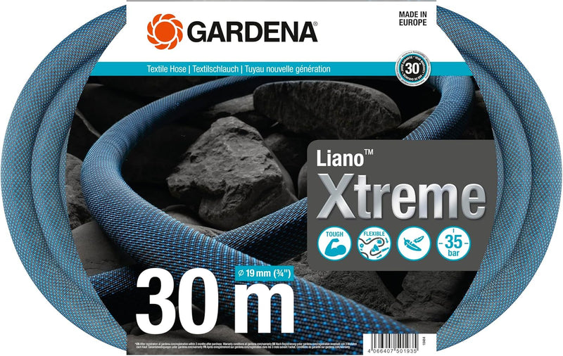 Gardena Liano Xtreme 3/4 Zoll, 30m Set: Extrem robuster Gartenschlauch aus Textilgewebe, mit PVC-Inn