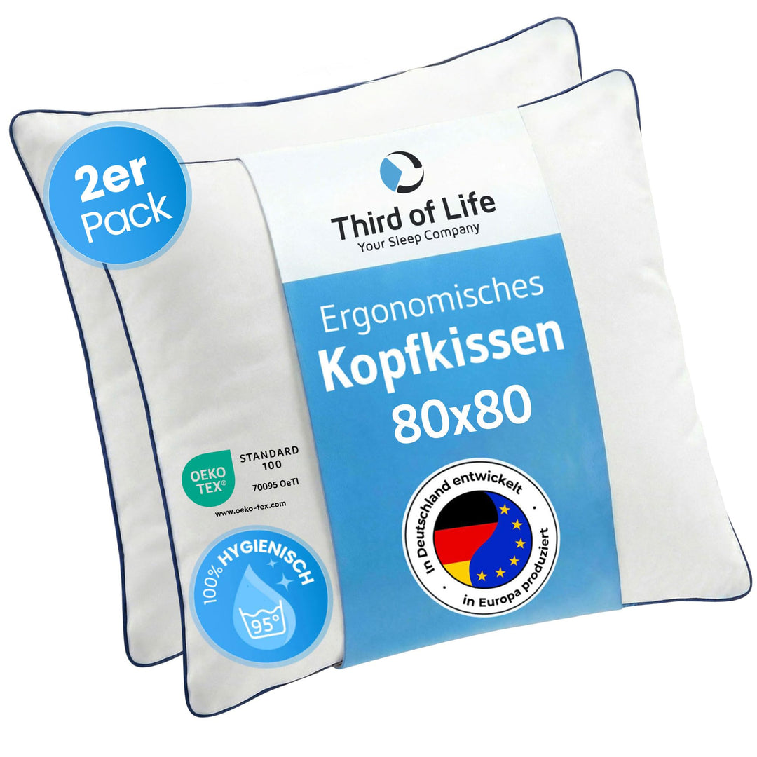 Kopfkissen 80x80 inSPIRO 2er Set, Orthopädisches Schlaf-Kissen vom Innovationspreisträger 2022, 80 x