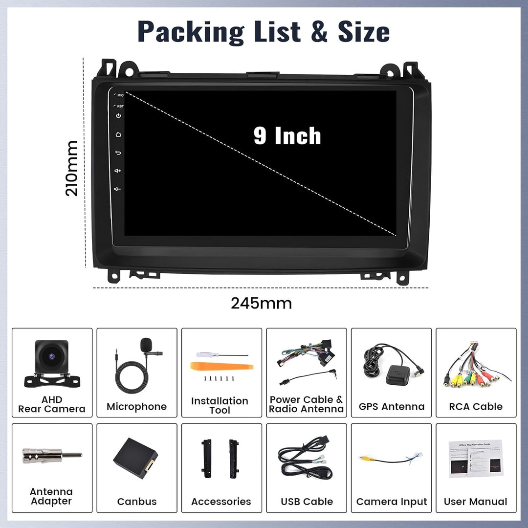 CAMECHO [DSP Audio] 8 Core 4+64G Android 13 Autoradio für Mercedes Benz Sprinter W639 W906 AB Klasse