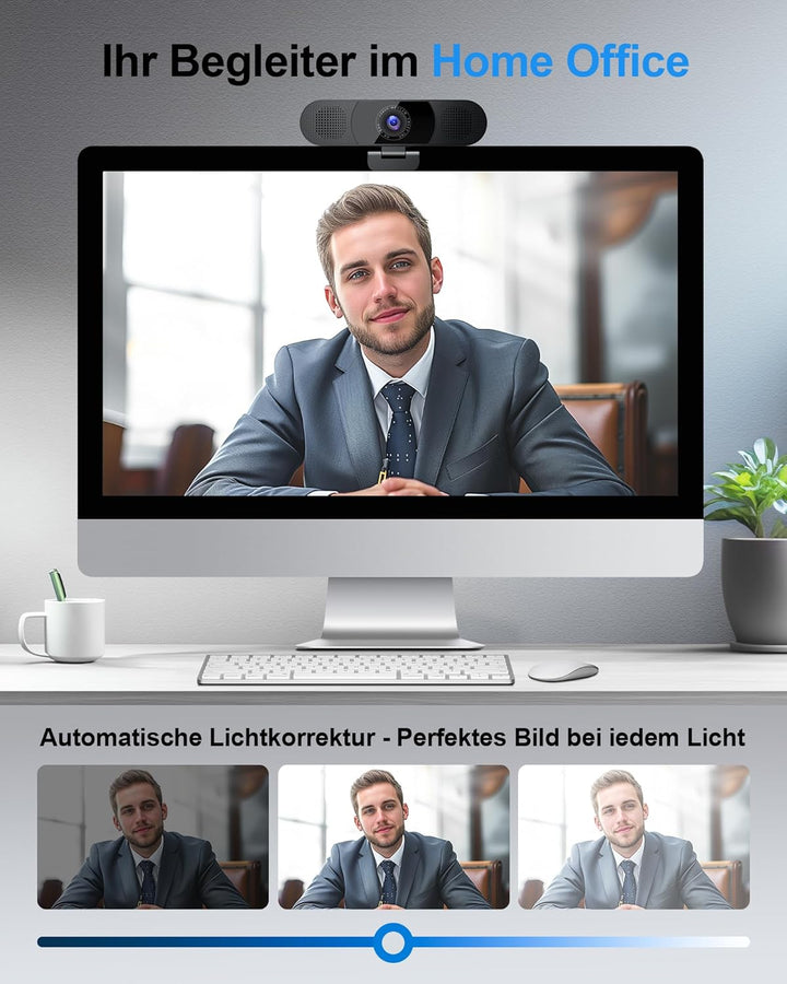 EMEET Webcam C980PRO, mit Mikrofon und Lautsprecher, mit Objektivabdeckung, 90 ° Sichtfeld, Autofoku