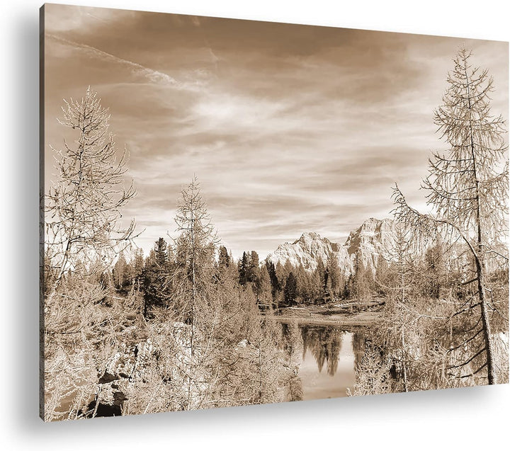 Herbstliche Berglandschaft der Dolomiten Format: 60x40 als Leinwand, Effekt: Sepia, Motiv fertig ger