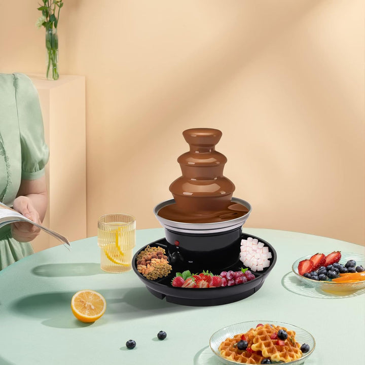 Schokobrunnen 3 Etagen 40W Elektrische Schokoladenbrunnen Edelstahl Schokoladenfondue-Set mit 6 Gabe