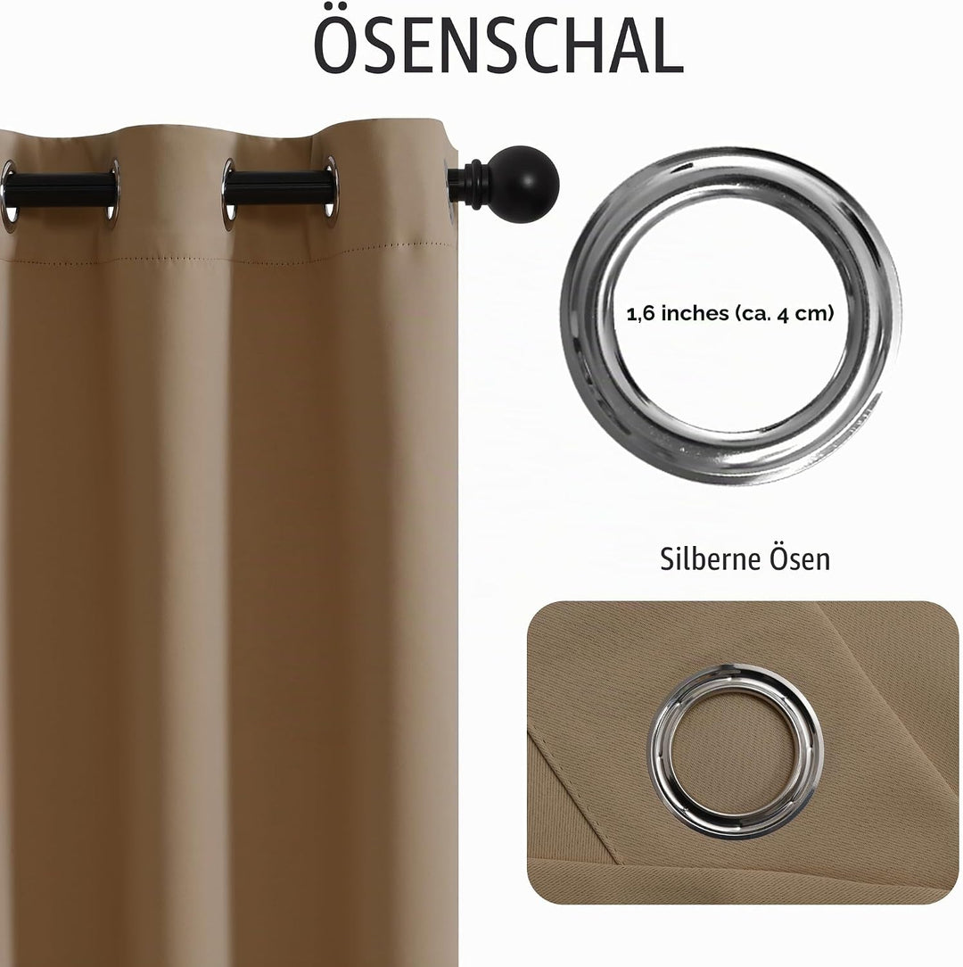 JIUZHEN Blickdicht Vorhänge Gardinen Ösenvorhang für Schlafzimmer Wohnzimmer,Cappuccino Verdunkelung