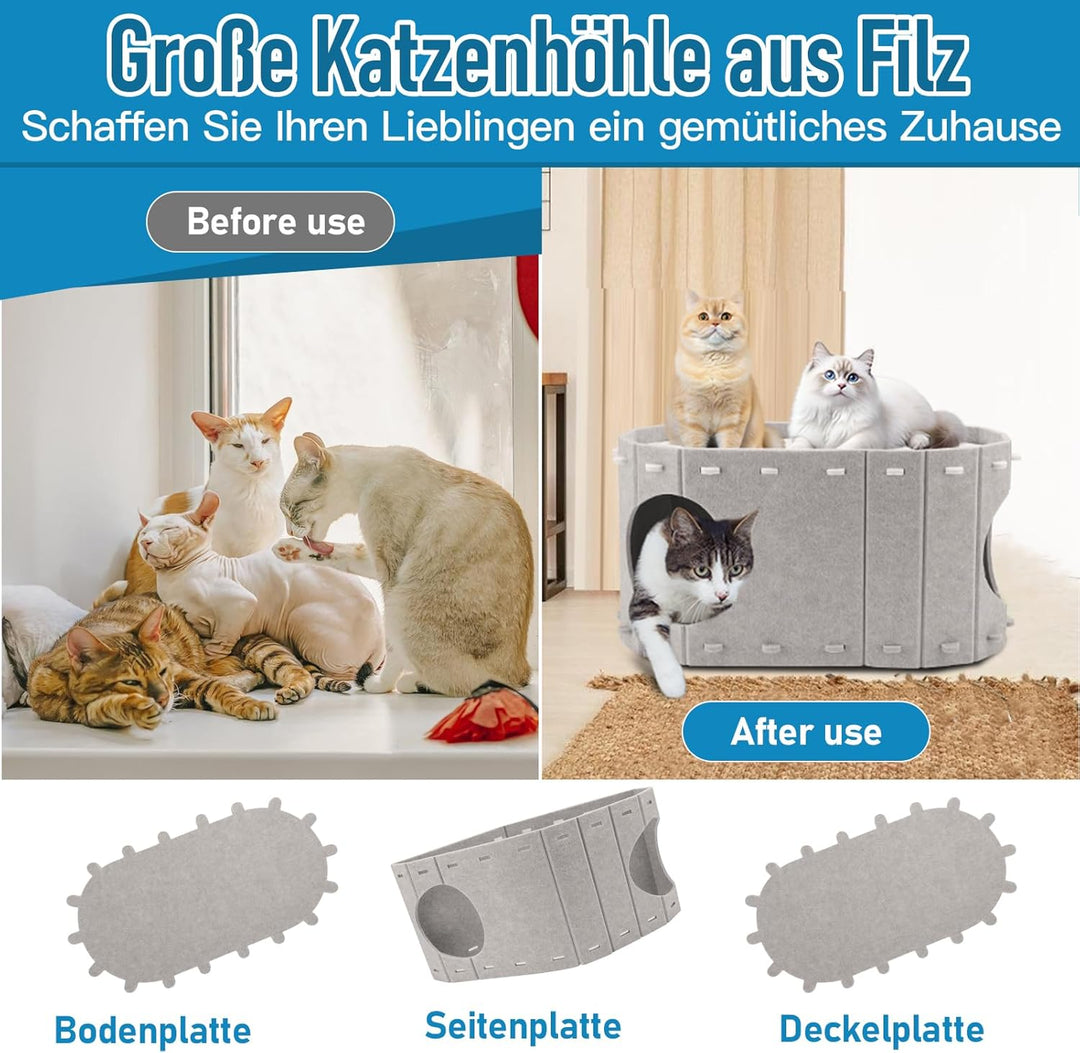 Filz-Katzenbett mit extra viel Platz, Winterfester Katzenkorb & Katzenschlafplatz – Robustes Katzenh