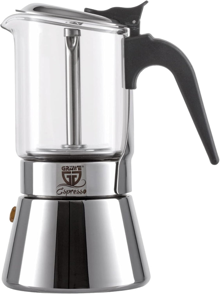 GRÄWE Espressokocher mit Glaskanne, für Induktion und alle Herdarten geeignet, spülmaschinengeeignet
