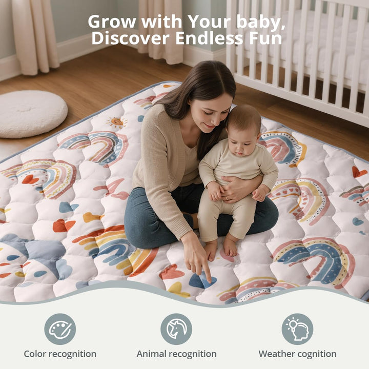 COMOMY Krabbelmatte Baby 127x127 cm, Extra Dicke und Weiche Spielmatte Faltbar, Rutschfeste Schadsto