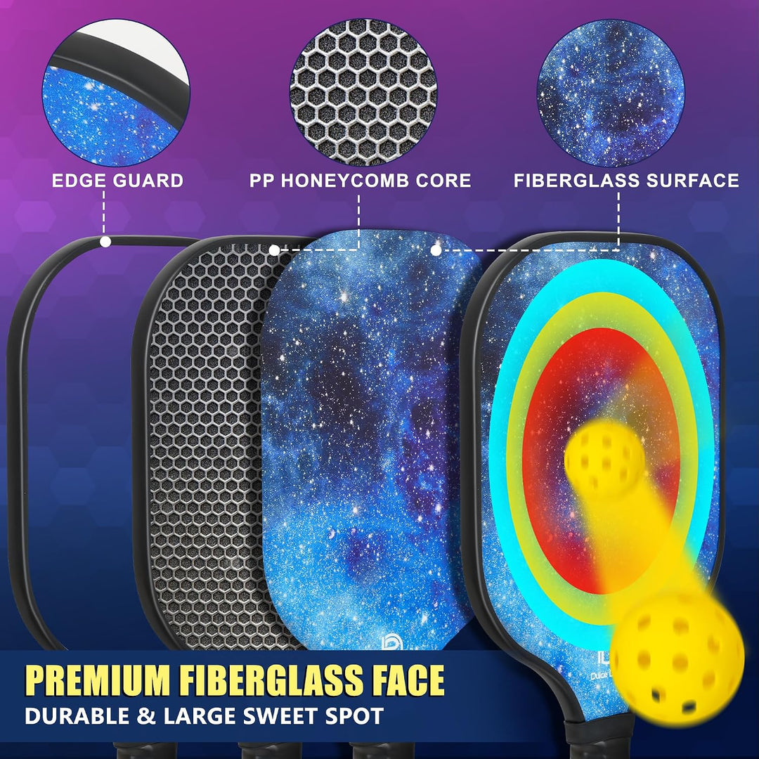 DULCE DOM Pickleball Schläger Set 4er mit 4 Bällen und Tasche Blau Violett*4, Blau Violett*4