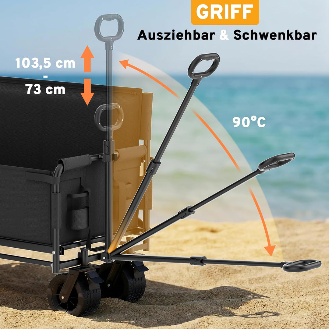 SAMAX Bollerwagen bis 200kg - 2in1 mit Bank - Faltbarer Handwagen Gartenwagen Strandwagen - Klappbar