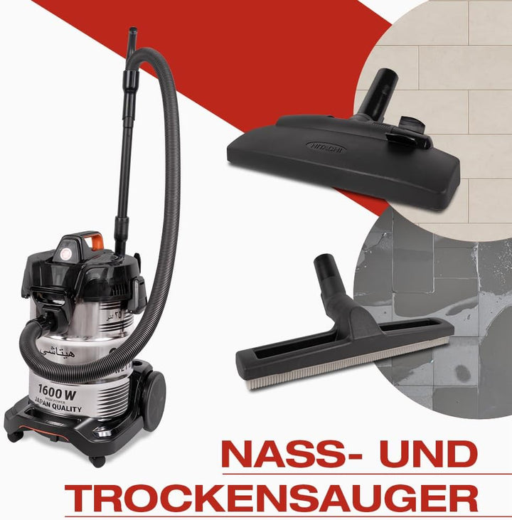 Hitachi CV-975PW Nass- und Trockensauger - 1600W Power, 30L Edelstahlbehälter - 25L Trocken- & 20L N