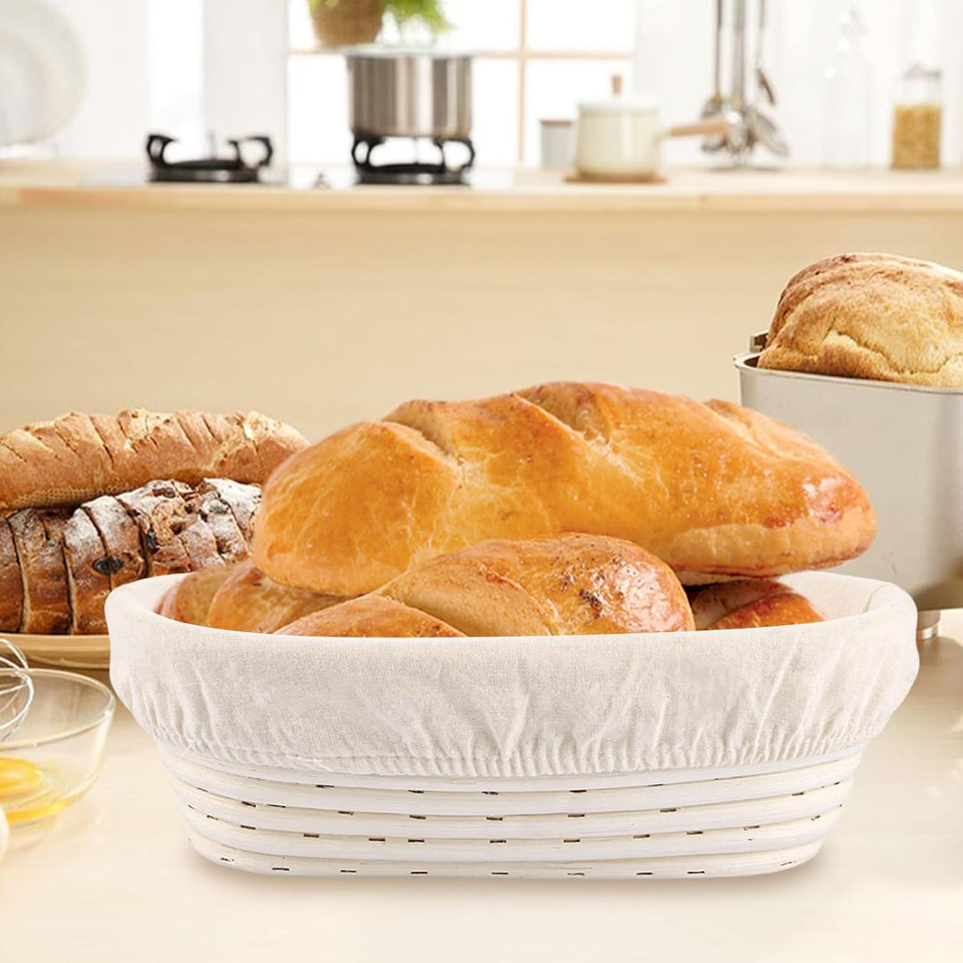 2 Stück Gärkörbchen oval, Gärkörbchen Set, Gärkörbe mit Leinenauskleidung Ø25cm, Brotbackzubehör Gär