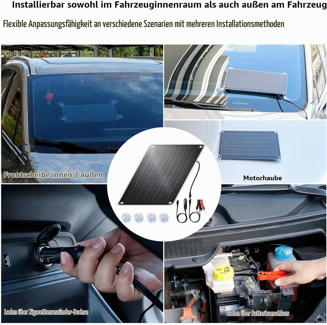 Yinleader 10W Solarpanel 12V Monokristallin Tragbar mit SAE Zigarettenanzünder- &amp; Batterieklemmen-Ad