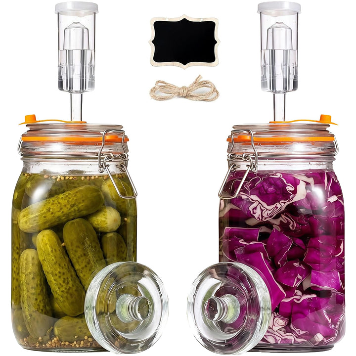1,5L Fermentierglas 2er Set mit Gärventil & Gewicht - Fermentiergläser & Kimchi Behälter für Sauerkr