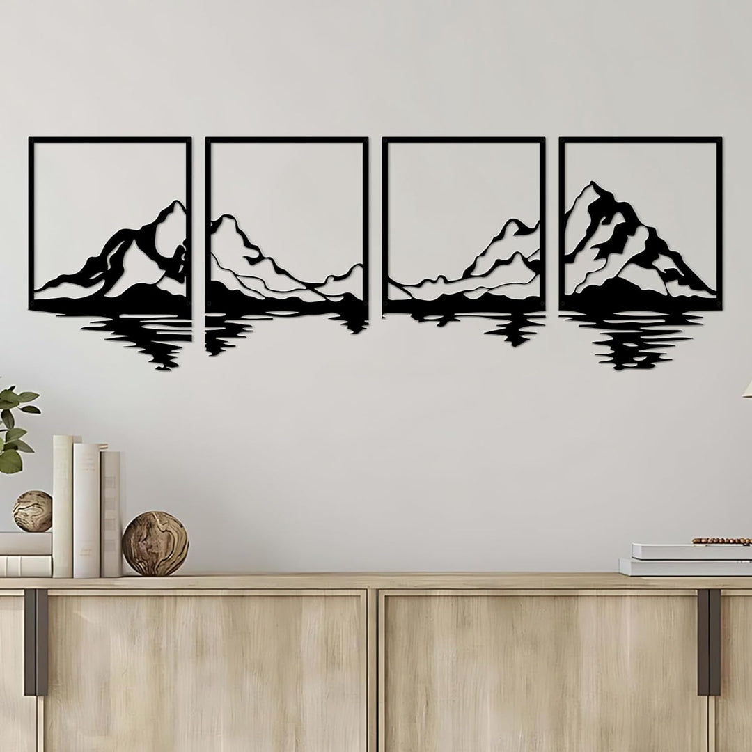 ESTART 4 Stück Metall Berg Wandkunst, grosse Berge Wanddekoration, Bergflüsse, dekoratives Gemälde,
