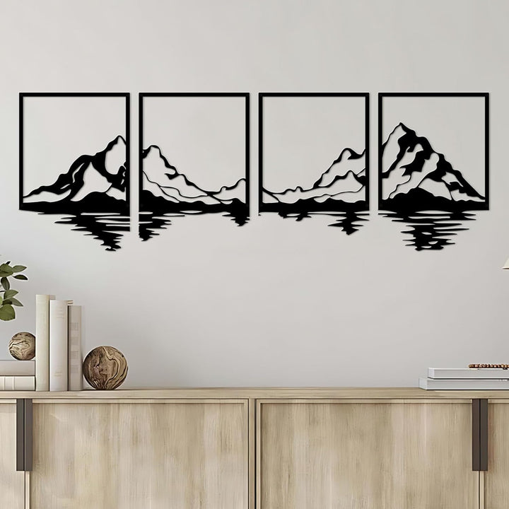 ESTART 4 Stück Metall Berg Wandkunst, grosse Berge Wanddekoration, Bergflüsse, dekoratives Gemälde,