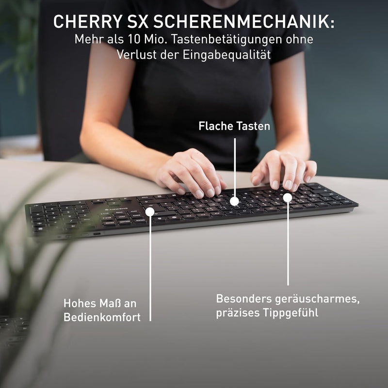 CHERRY KW 9100 Slim, kabellose Design-Tastatur, Französisches Layout (AZERTY), wahlweise Bluetooth®-