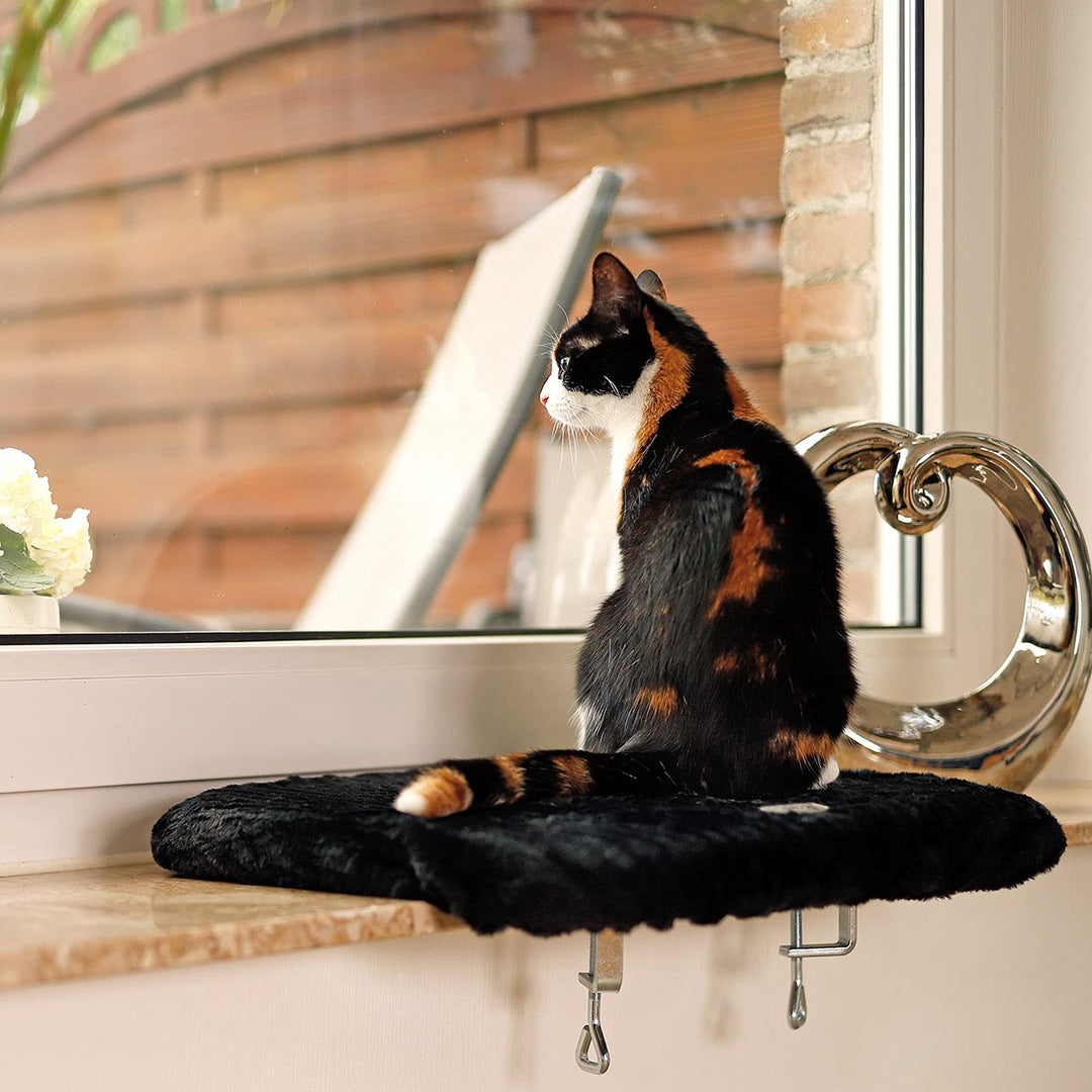 lionto Fensterliege für Katzen gepolstert aus Plüsch, 35x50 cm, Katzenbett für Fensterbänke, Montage