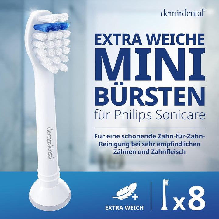 8er demirdental Ersatzbürsten passend für Philips Sonicare, Mini Extra Soft Aufsätze & Aufsteckbürst