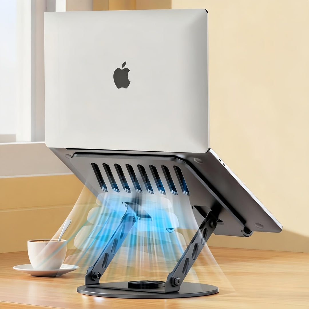 Laptop Ständer Höhenverstellbar mit 360° Drehbarer Basis, Laptopständer Platzsparender Laptop Halter