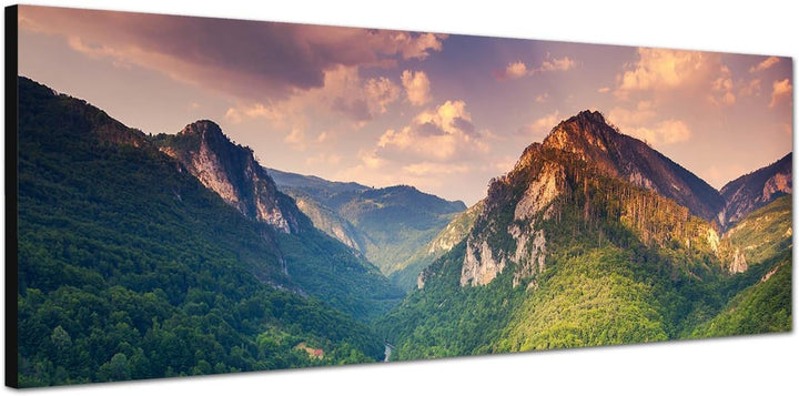 Paul Sinus Art Panoramabild auf Leinwand und Keilrahmen 120x40cm Montenegro Landschaft Gebirge Wald