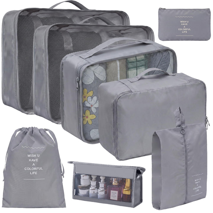 Packing Cubes 8er Set Koffer Organizer Packwürfel Set wasserdicht | Leichte Reise Packtaschen für Ko
