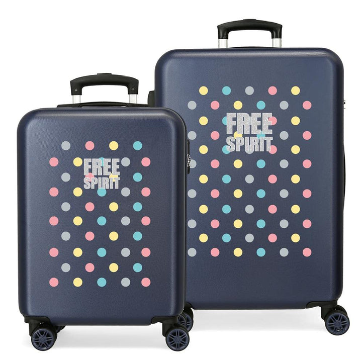 Movom Free Dots Kofferset Blau 55/68 cm Hartschalen ABS Kombinationsschloss 104 L 4 Doppelräder Hand