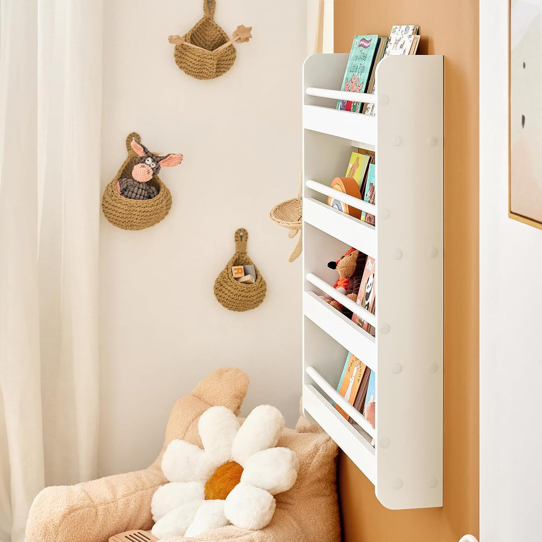 SoBuy KMB08-K-W Kinderregal Bücherregal für Kinder Wandregal Hängeregal Aufbewahrungsregal mit 4 Abl