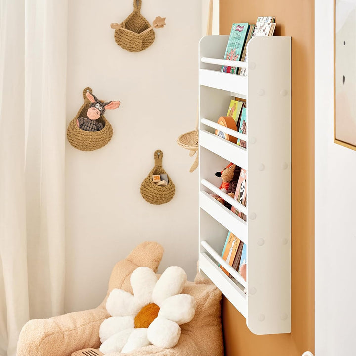 SoBuy KMB08-K-W Kinderregal Bücherregal für Kinder Wandregal Hängeregal Aufbewahrungsregal mit 4 Abl