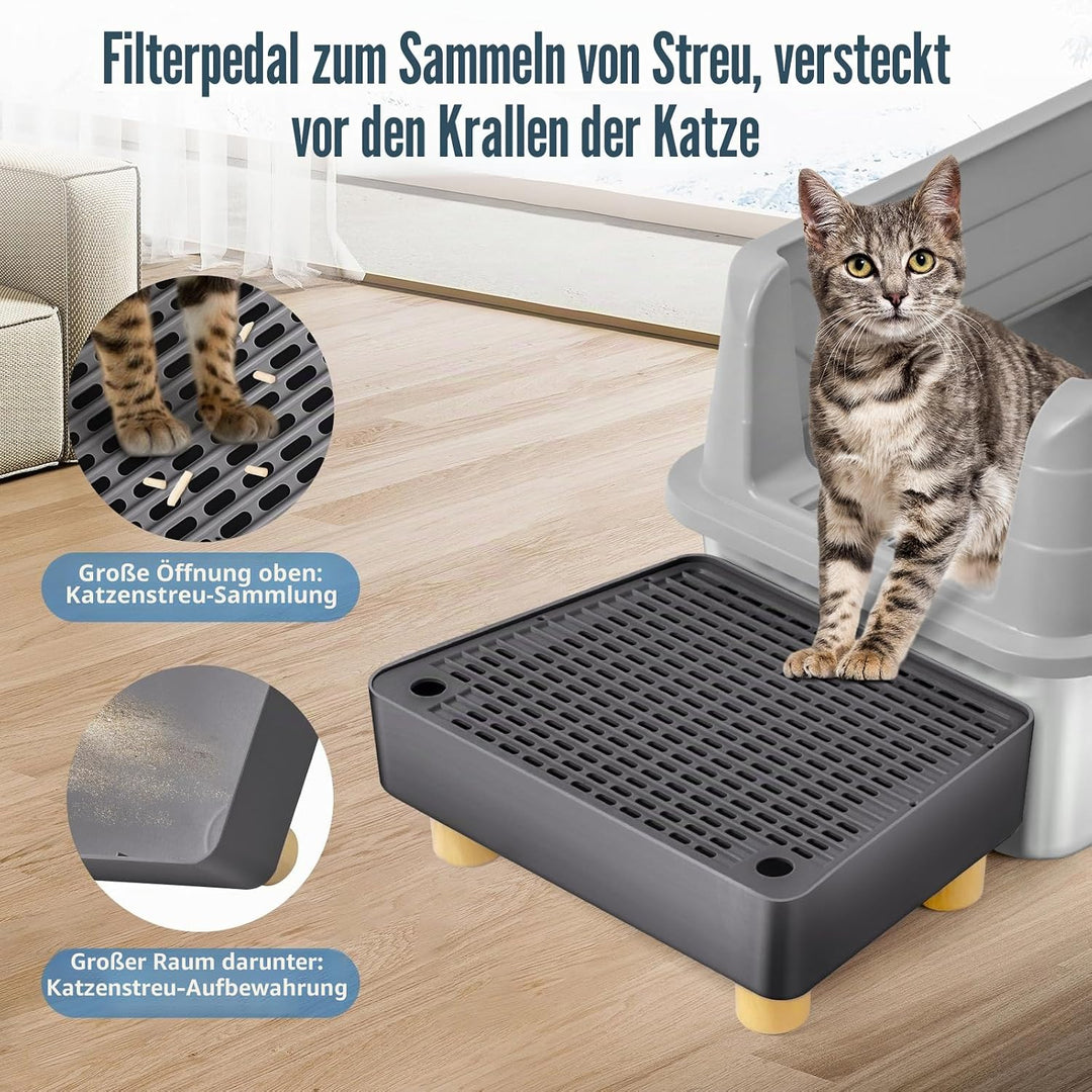 Katzentoilettenrampe, Katzen Treppen &amp; Stufen mit Holzfüsse Filterfunktion, leicht zu reinigender Ti