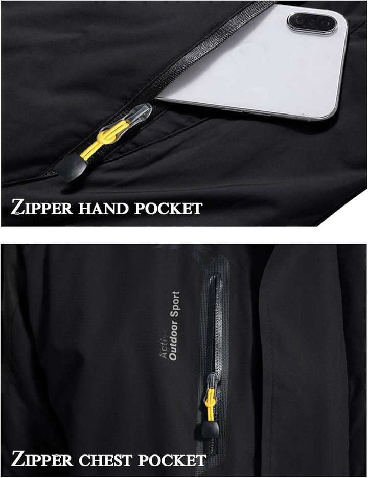 KEFITEVD Herren Winter Wasserabweisende Skijacke Fleece Gefüttert Arbeitsjacke mit Abnehmbarer Kapuz