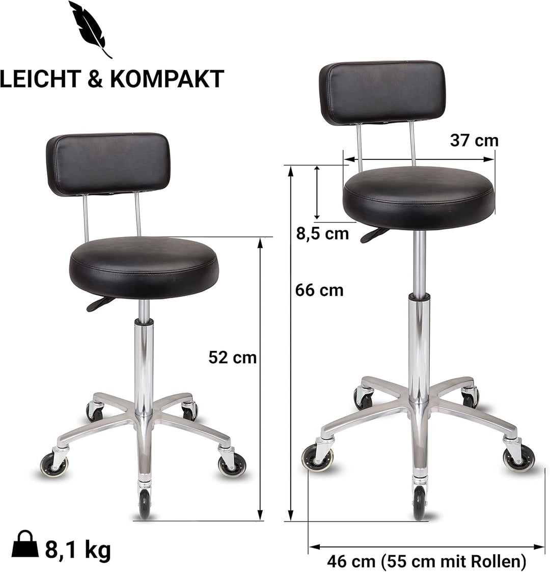 Staboos Rollhocker bis 160 kg - Premium Rundsitz mit Lehne - Praxishocker (Premium Rollen) Drehhocke