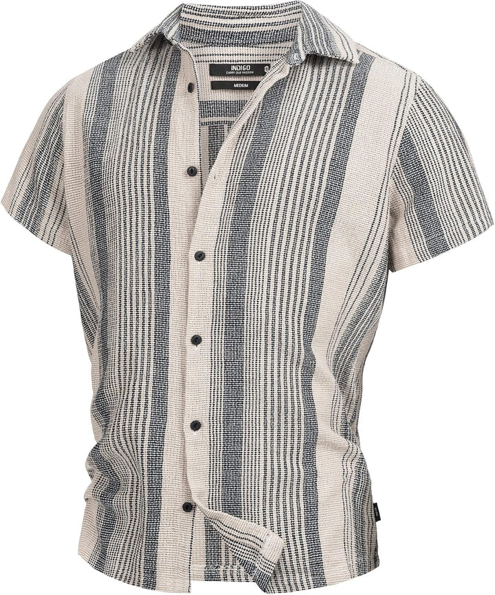 Indicode Herren INCosby Kurzarmhemd mit Button-Down-Kragen | Herrenhemd gestreift Kurzarm Hemd XXL B
