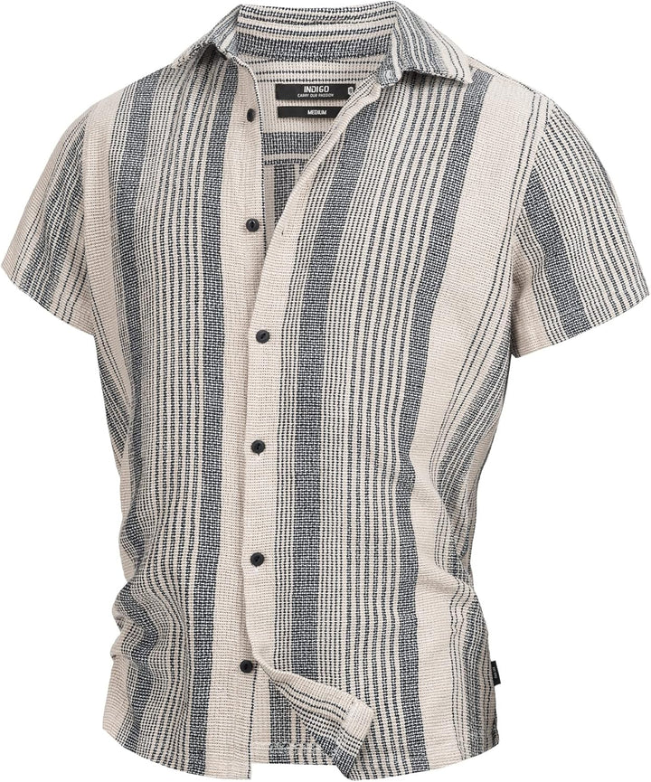 Indicode Herren INCosby Kurzarmhemd mit Button-Down-Kragen | Herrenhemd gestreift Kurzarm Hemd L Bei