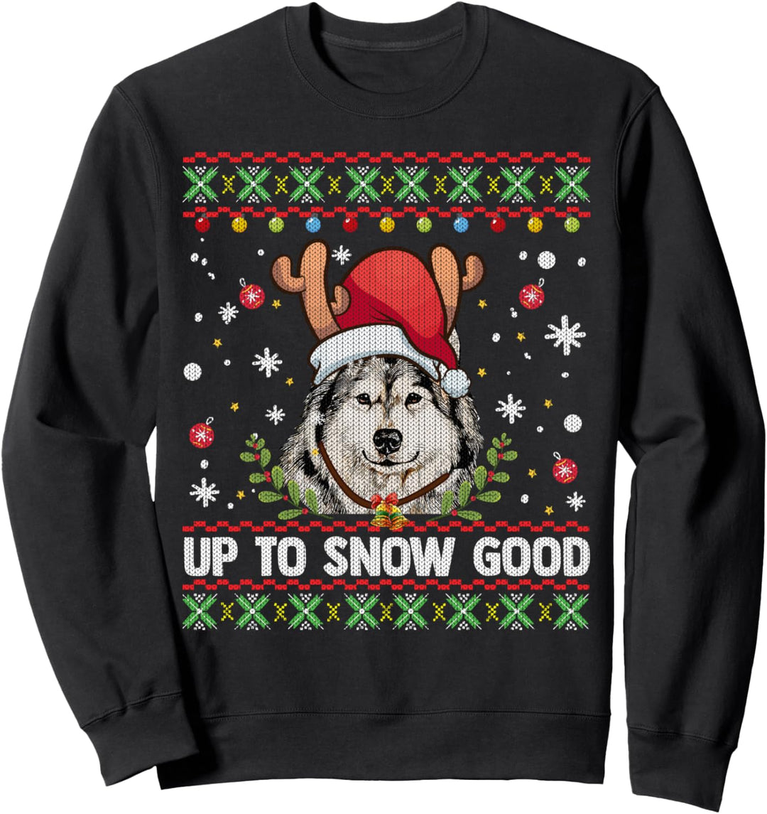 Weihnachtspullover mit sibirischem Husky und Rentier Sweatshirt