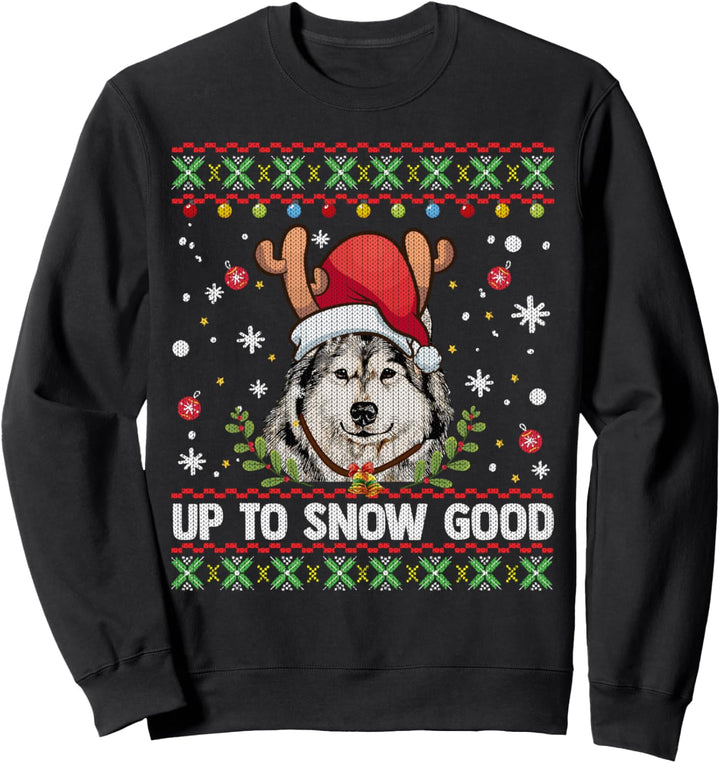 Weihnachtspullover mit sibirischem Husky und Rentier Sweatshirt