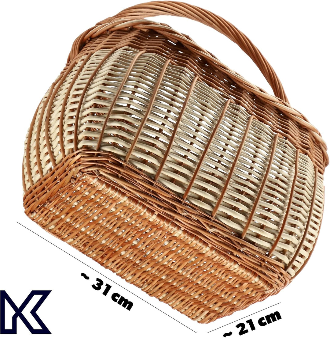 KADAX Weidenkorb für Pilze, Ovaler Korb zum Einkaufen, robuster Picknickkorb mit dem Henkelgriff, Fl