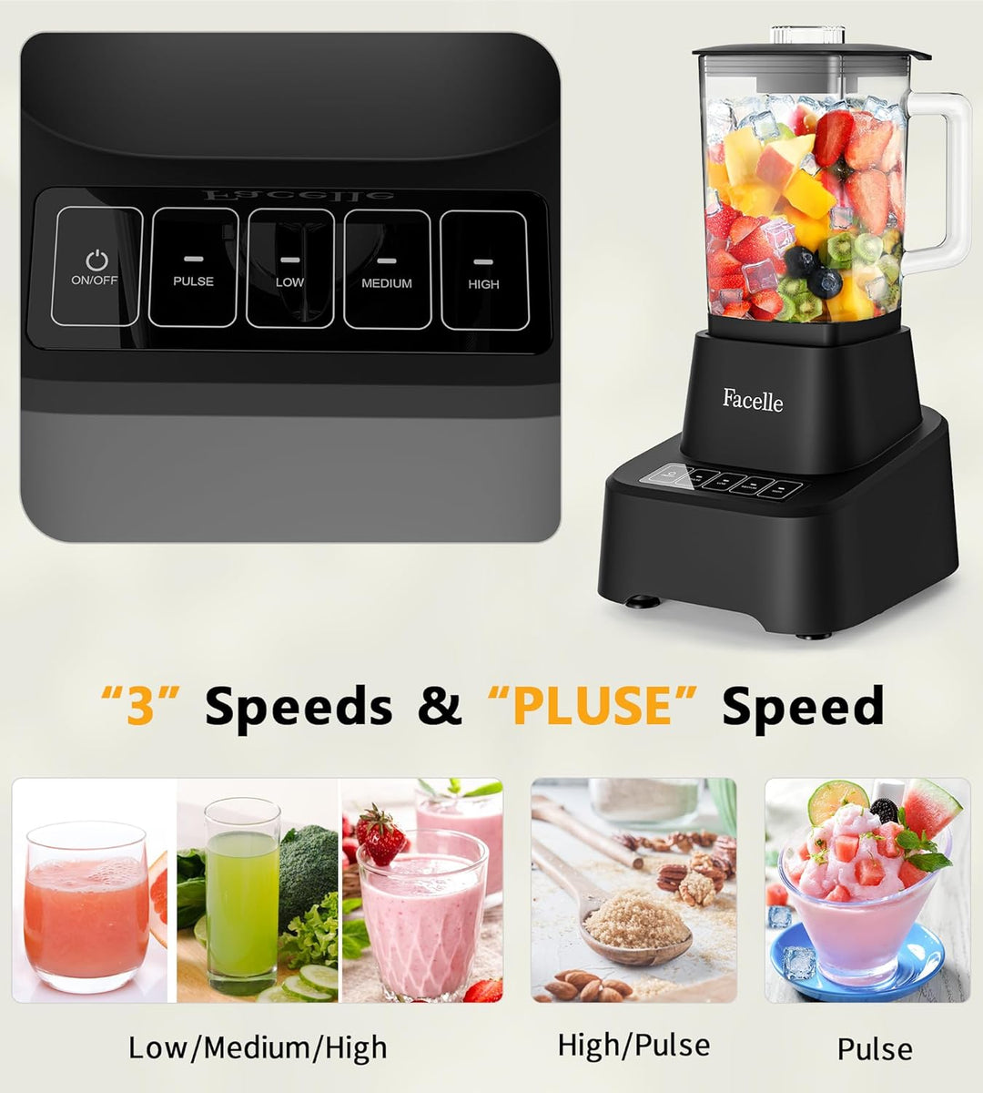 Standmixer, Facelle Mixer Smoothie Maker für Smoothies und Shakes, 1,6L Glasmixer mit Touchscreen 3+