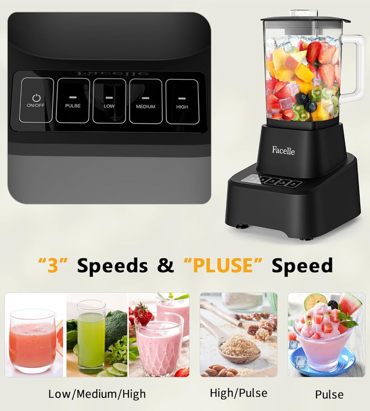 Standmixer, Facelle Mixer Smoothie Maker für Smoothies und Shakes, 1,6L Glasmixer mit Touchscreen 3+