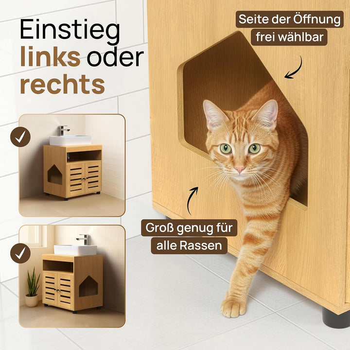 Katzenschrank für Katzenklo – Stilvoller Waschbeckenunterschrank/Katzenmöbel mit flexiblem Einstieg