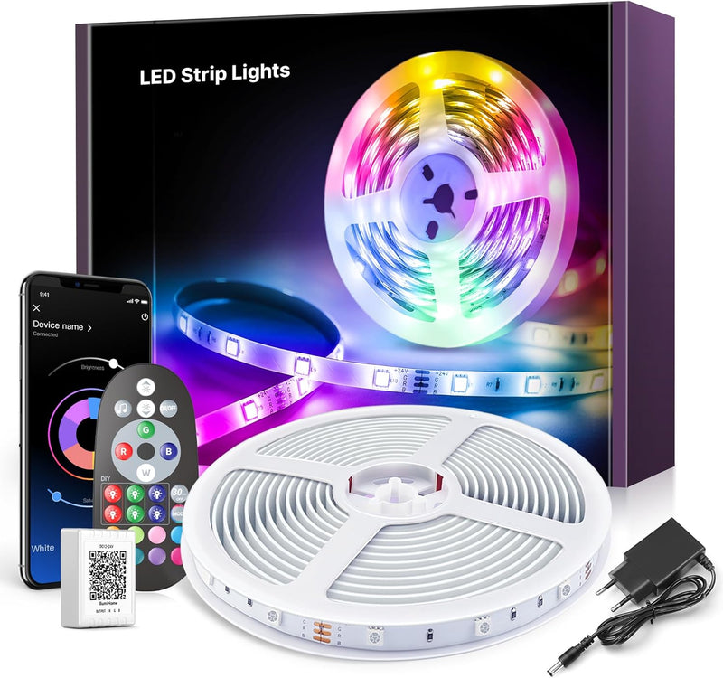 LED Strip 30m,Bluetooth LED Streifen,RGB Farbwechsel LED Lichterkette 30M mit Steuerbar via App, 16
