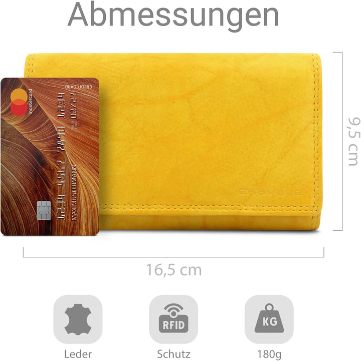 ekavale Damen-geldbörse XXL aus Rindsleder mit RFID Leder-Geldbörse mit vielen Fächern für Frau (Ant
