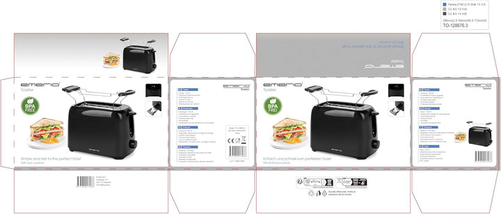 Emerio Toaster für 2 Toastscheiben mit herausnehmbarer Krümelschublade + Unterbrechungstaste + 6 ein