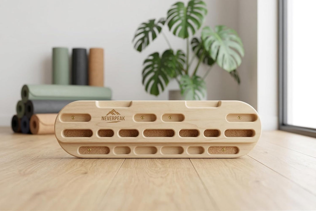 NEVERPEAK Hangboard aus Holz – Trainingsboard für Kletterer & Boulderer • Fingerkraft & Griffkraft v