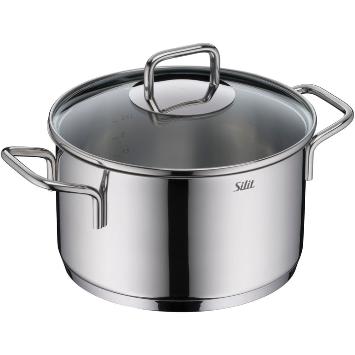 Silit Extra Cook, Kochtopf 20 cm mit Glasdeckel, Innenskalierung, breiter Schüttrand, hochwertiger s