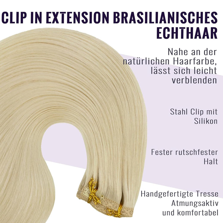 Fshine Clip in Extensions Echthaar 45cm Extensions Faber Platinblond Voller Kopf Remy Haarverlängeru