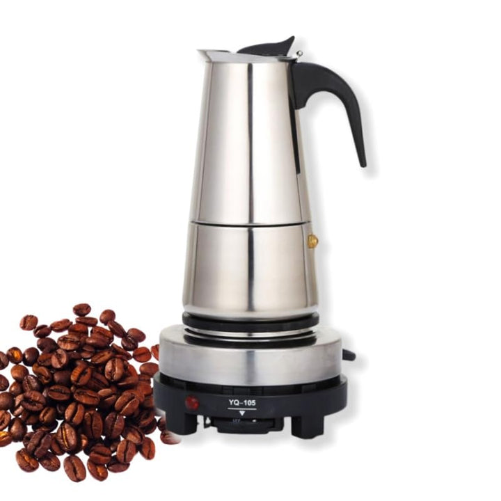 Espressokocher Edelstahl, Elektrisch Kaffeekocher, Mokkakanne für 6 Tassen 300ml mit Induktionsherd,