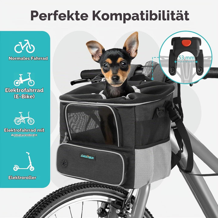 Hundefahrradkorb bis 3KG mit Lenkeradapter Φ53mm, Hundekorb Fahrrad Vorne Rucksack Schultertasche Au