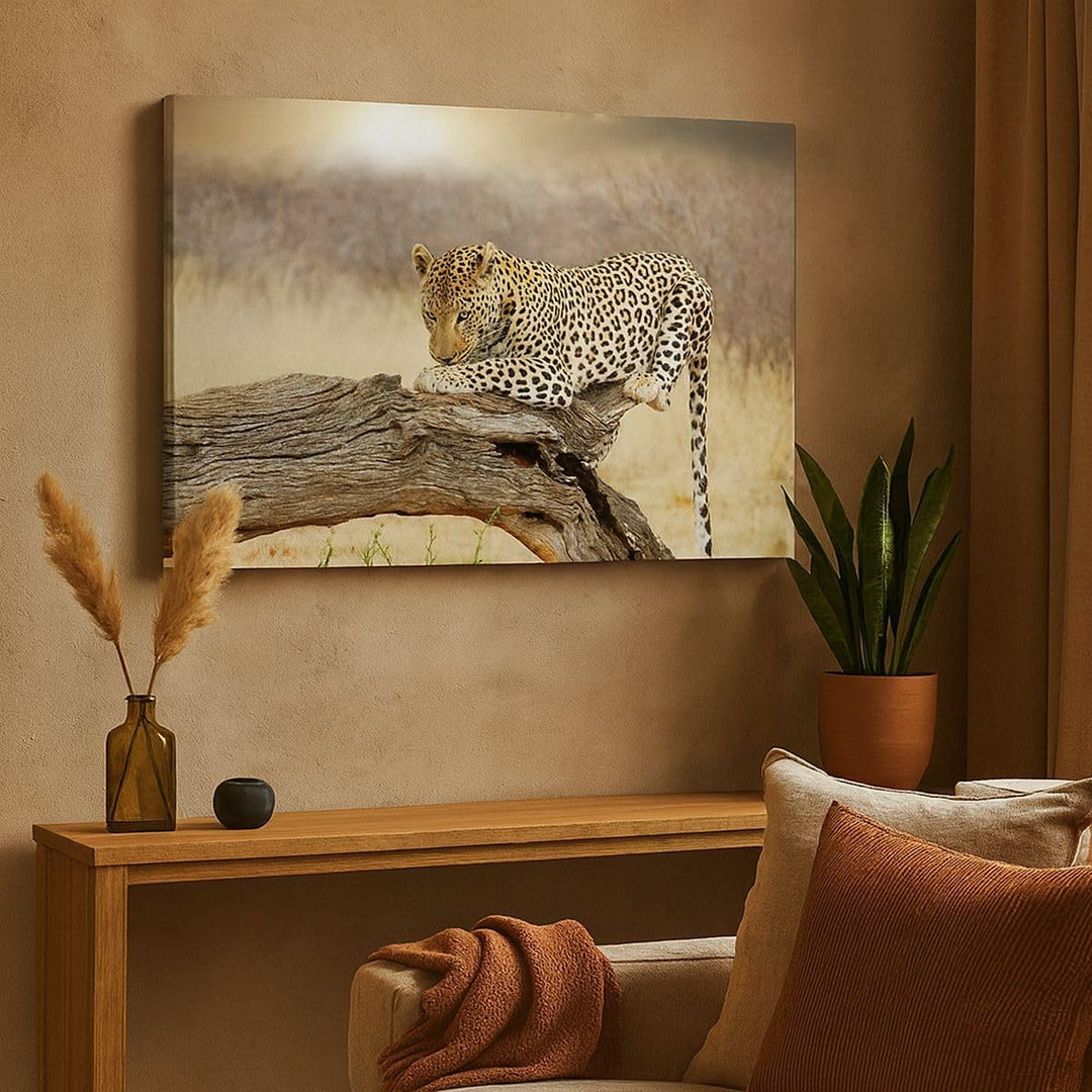 Bilder auf Leinwand 100x70cm Leinwandbild Afrika Leopard Katze Safari Gross Wanddeko Bild Schlafzimm