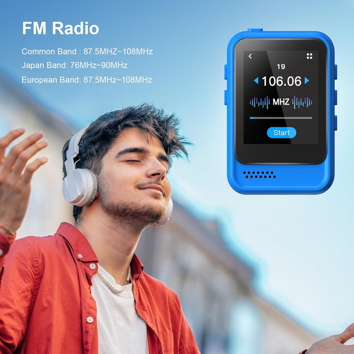 QNGEE 16 GB MP3-Player mit Bluetooth, tragbarer Audio-Player für Sport, integrierter Lautsprecher, F